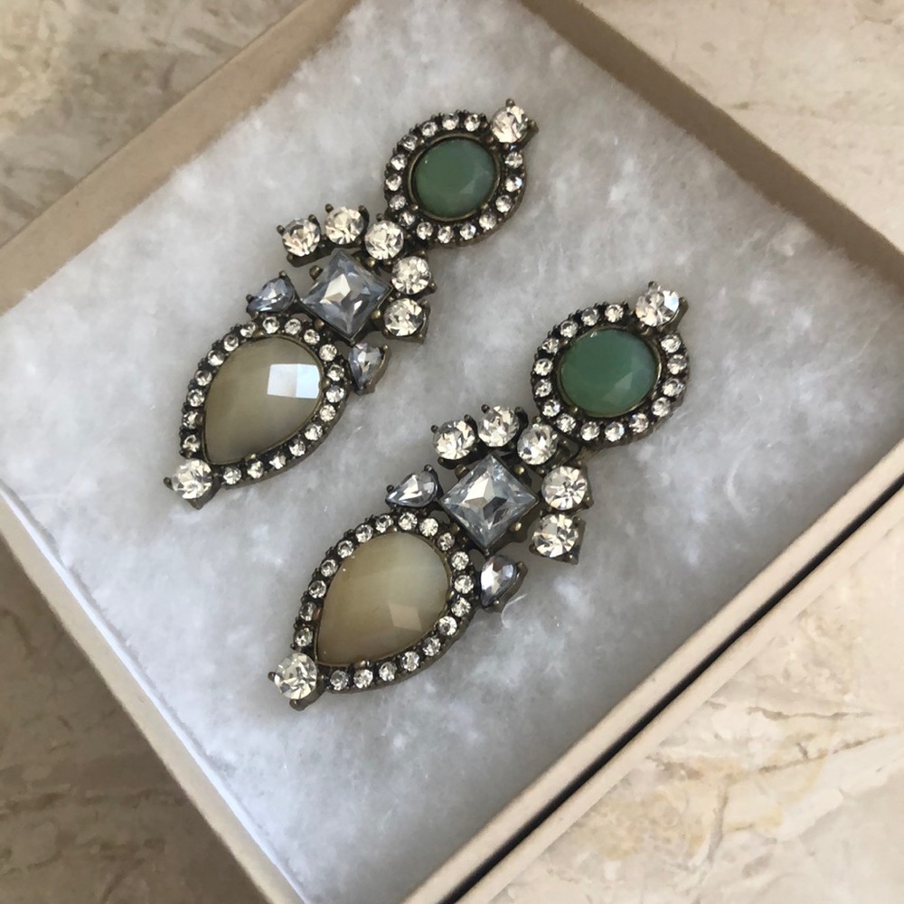 Teal and antiqued white chunky earrings